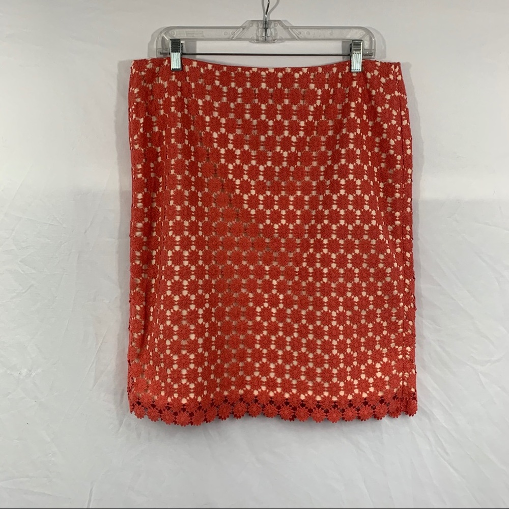 Talbots Muted Orange Flower Lace Overlay Skirt
